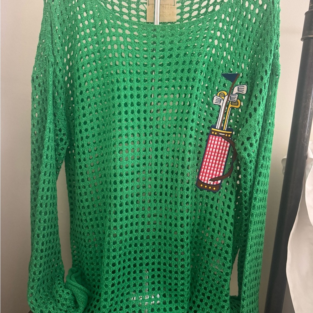 Green Women's Sweater with Golf Bag Design by Judith March